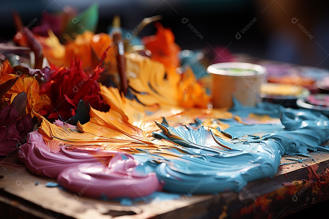 Mistura de tintas e tubo usado na paleta