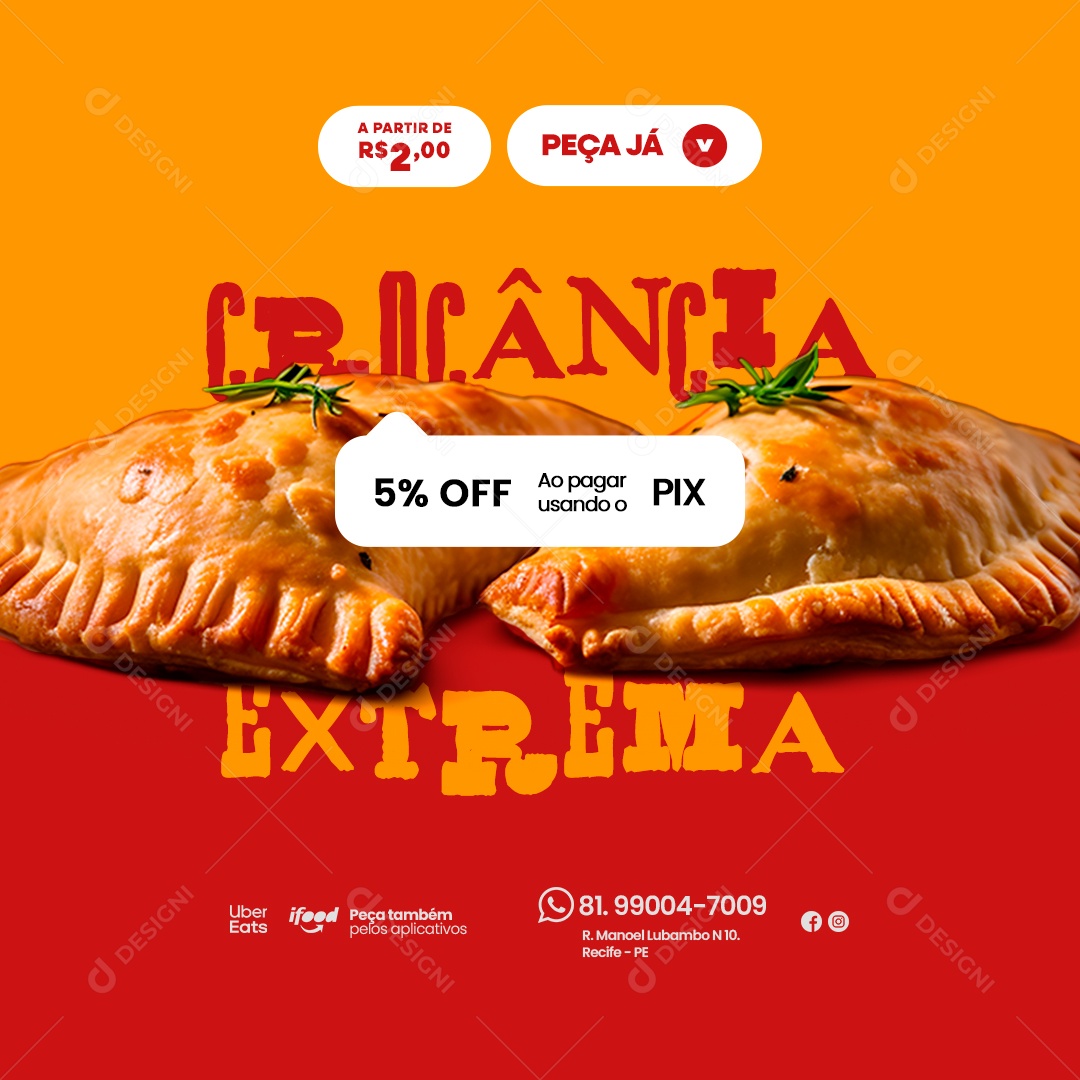 Pastelaria Crocância Extrema 5% Off Ao Pagar Usando o Pix Social Media PSD Editável