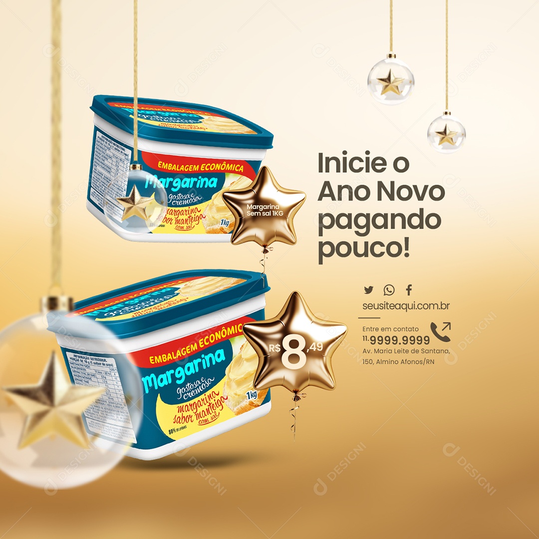 Supermercado Margarina Sem Sal Inicie o Ano Novo Pagando Pouco Social Media PSD Editável