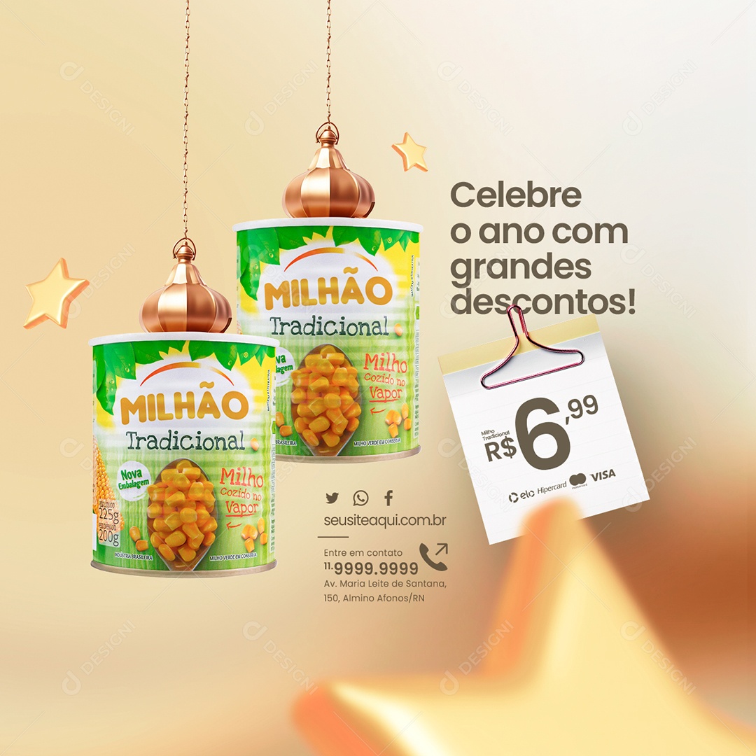 Supermercado Milhão Tradicional Celebre o Ano com Grandes Descontos Social Media PSD Editável