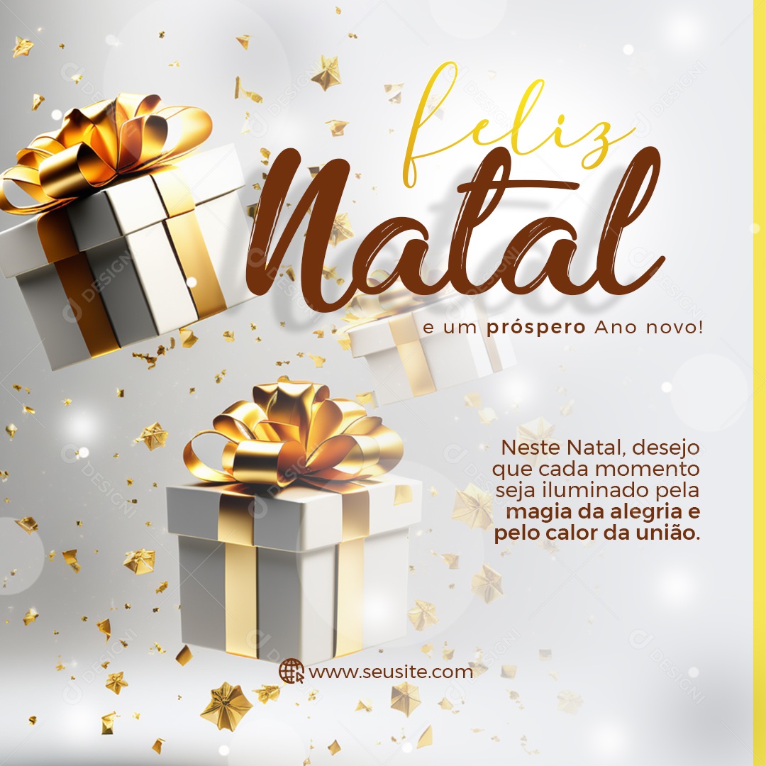 Feliz Natal Desejo que Cada Momento Seja Iluminado Pela Magia da Alegria Social Media PSD Editável