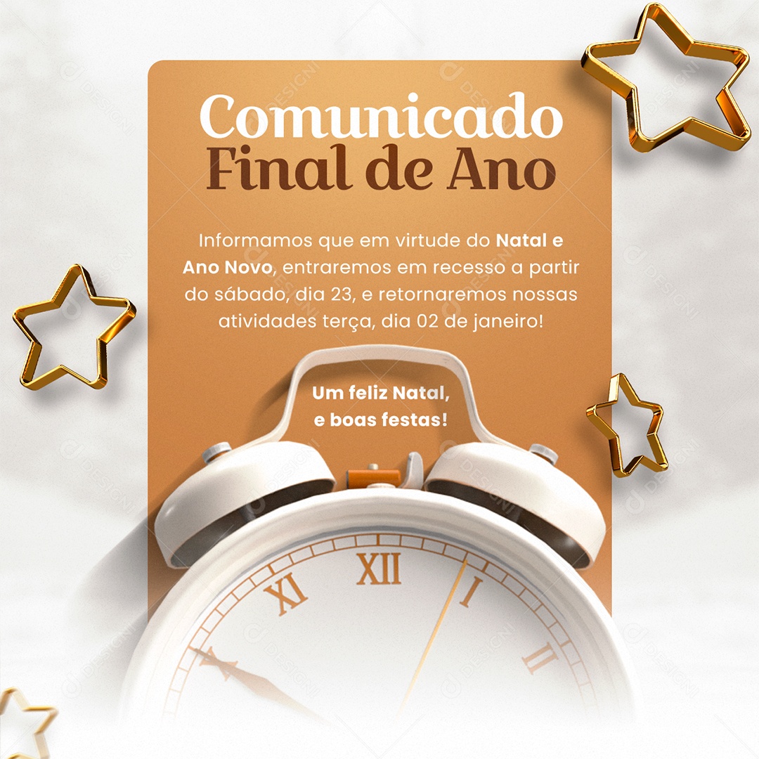 Comunicado Final de Ano Um Feliz Natal e Boas Festas Social Media PSD Editável