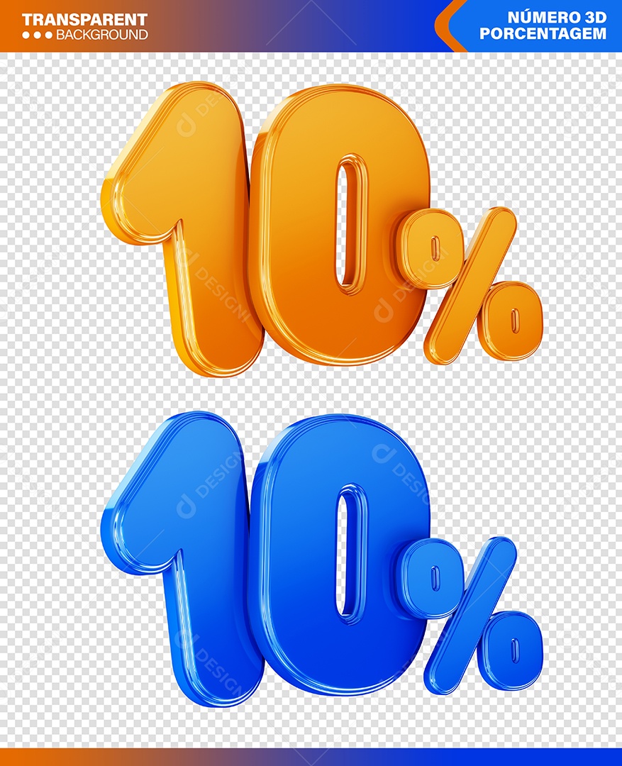 Número 3D Amarelo e Azul 10% Porcento Para Composição PSD