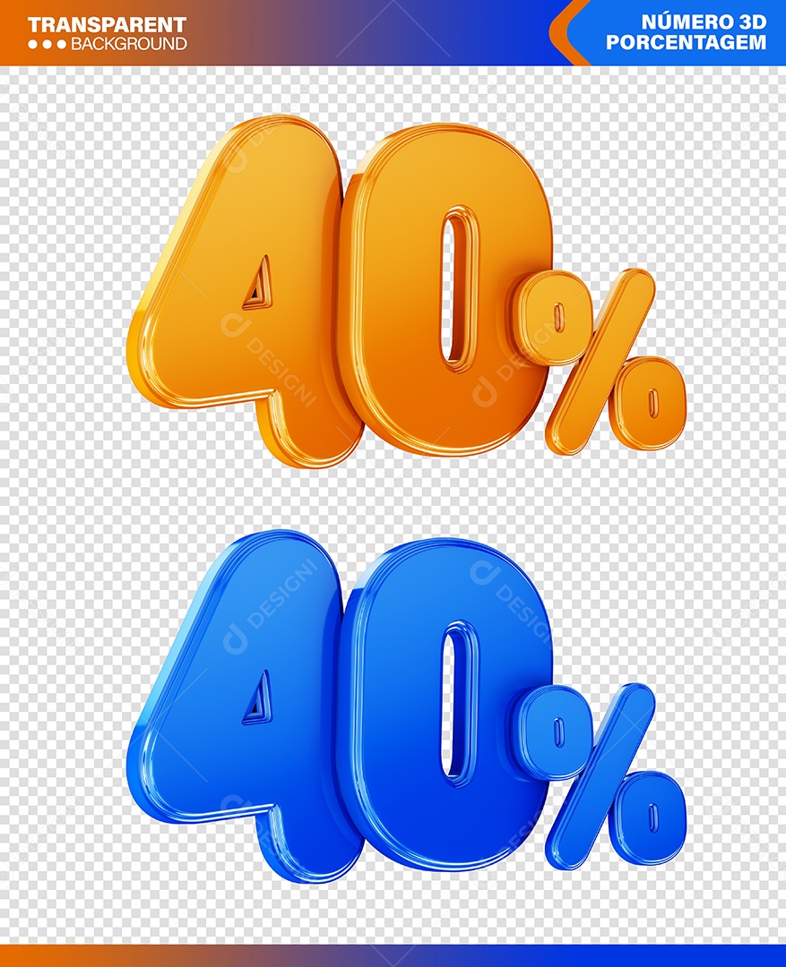 Número 3D Amarelo e Azul 40% Porcento Para Composição PSD