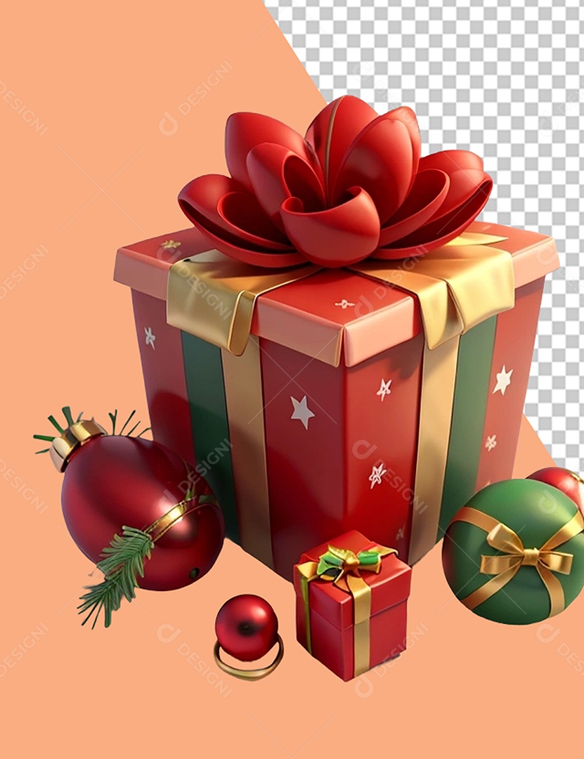 Elemento 3D Caixa De Presente de Natal para Composição PSD