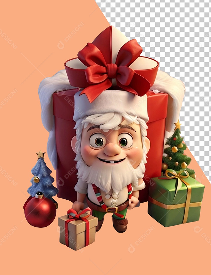 Elemento 3D Caixa De Presente de Natal e Papai Noel para Composição PSD