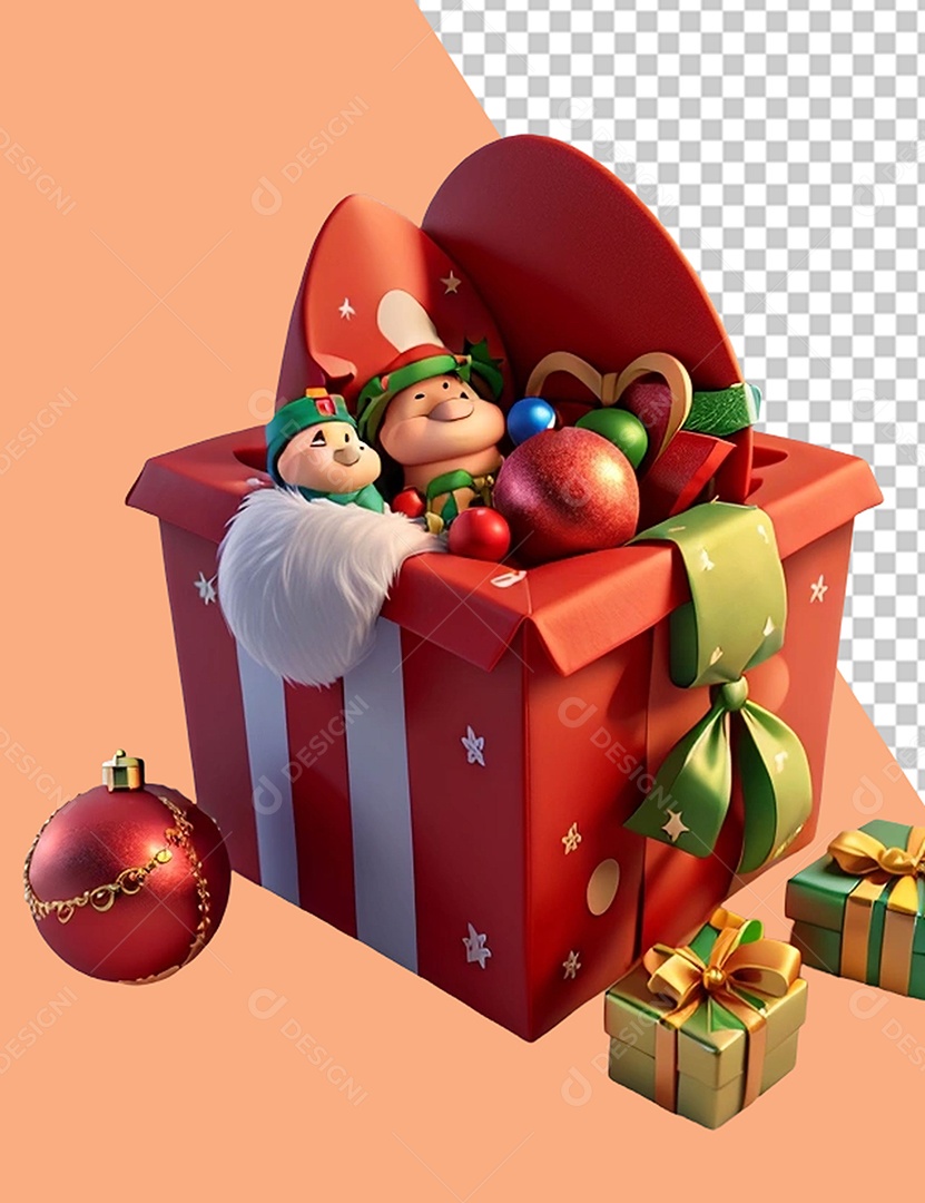 Caixa De Presente de Natal Elemento 3D para Composição PSD
