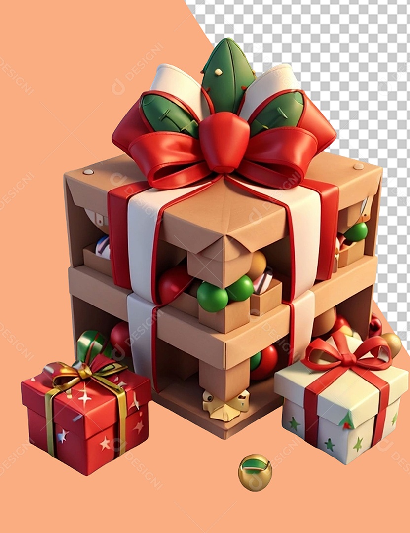 Caixa De Presente de Natal Elemento 3D para Composição PSD