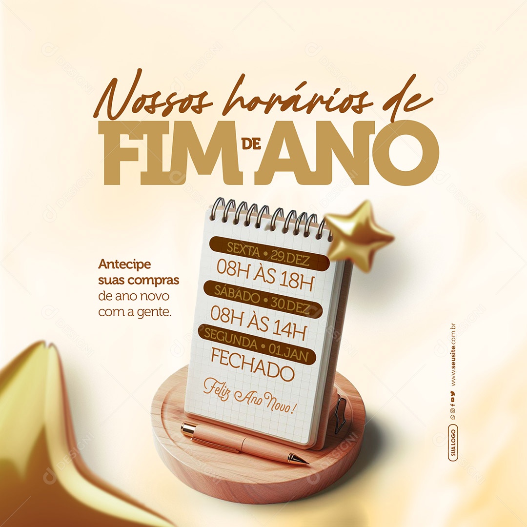 Nossos Horários de Fim de Ano Antecipe suas Compras com a Gente Social Media PSD Editável