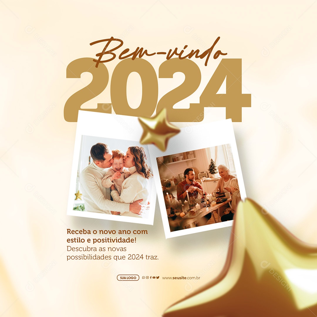 Bem Vindo 2024 Receba o Novo Ano com Estilo e Positividade Social Media PSD Editável