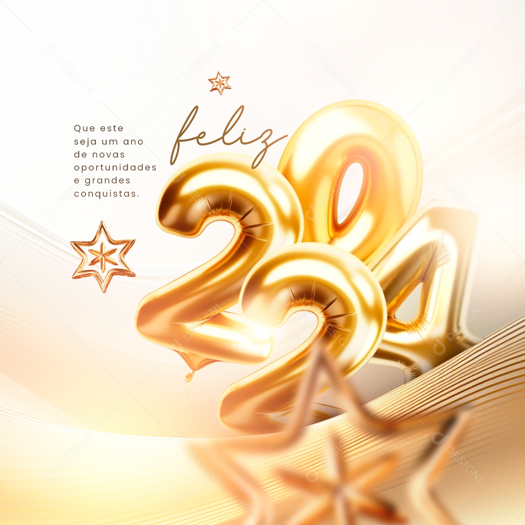 Feliz 2024 Que Este Seja um Ano de Novas Oportunidades e Grandes Conquistas Social Media PSD Editável