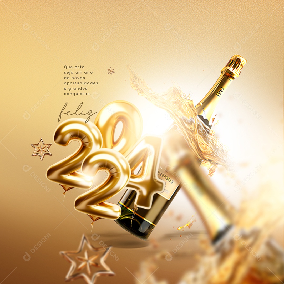 Feliz 2024 Que Este Seja um Ano de Novas Oportunidades e Grandes Conquistas Social Media PSD Editável