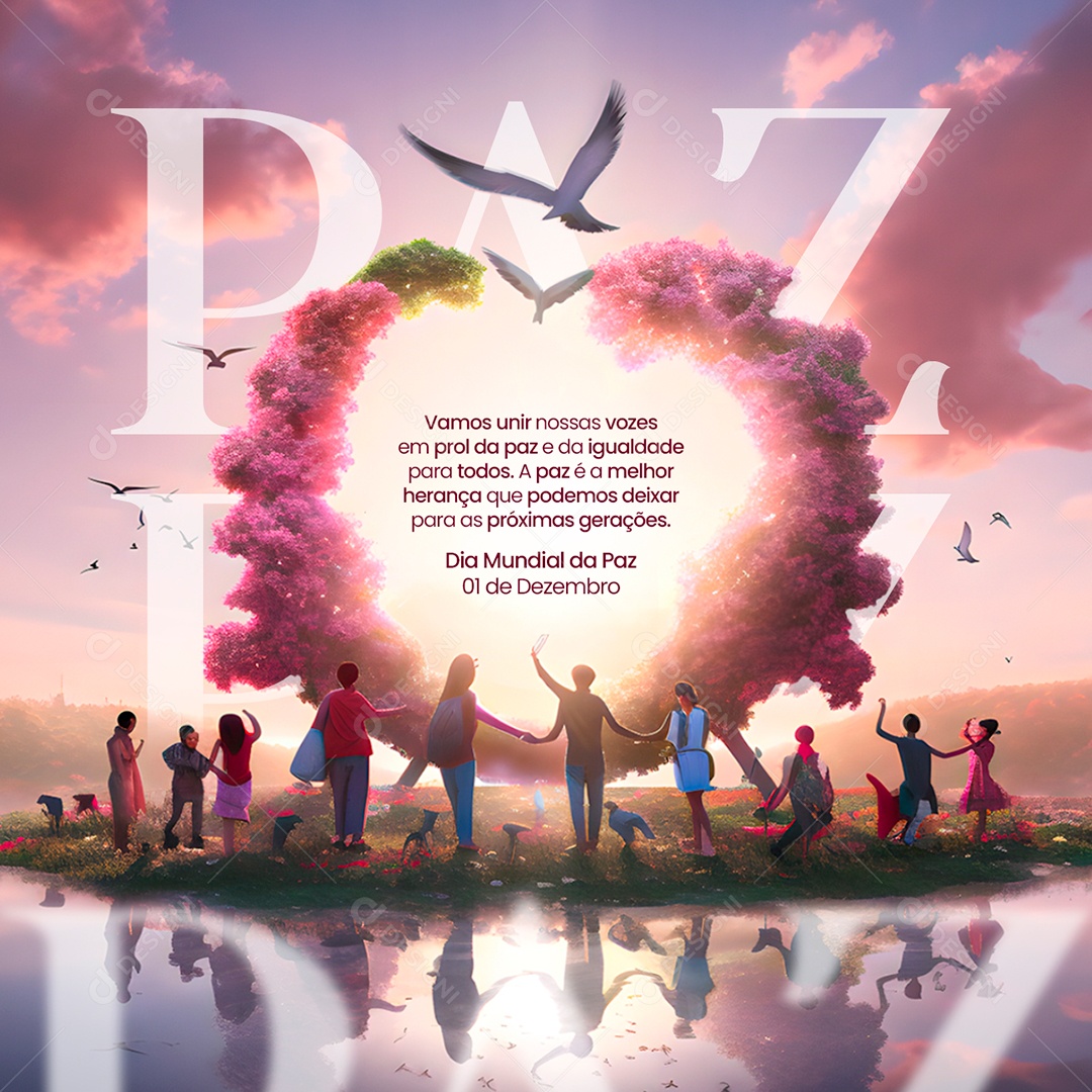 Dia Mundial da Paz Vamos Unir nossas Vozes em Prol da Paz e da Igualdade para Todos Social Media PSD Editável