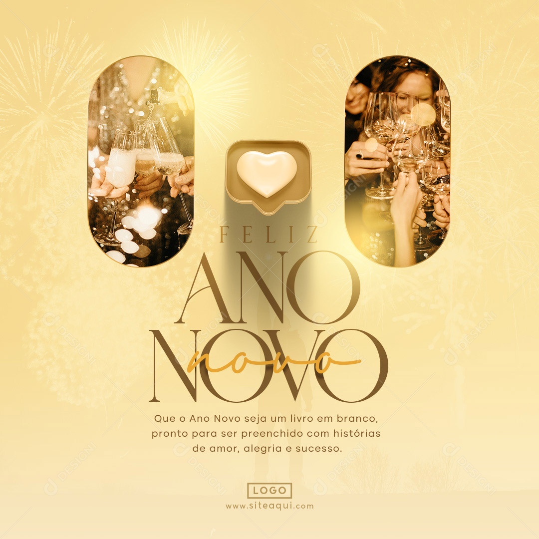 Feliz Ano Novo Seja um Livro em Branco Pronto para ser Preenchido Social Media PSD Editável