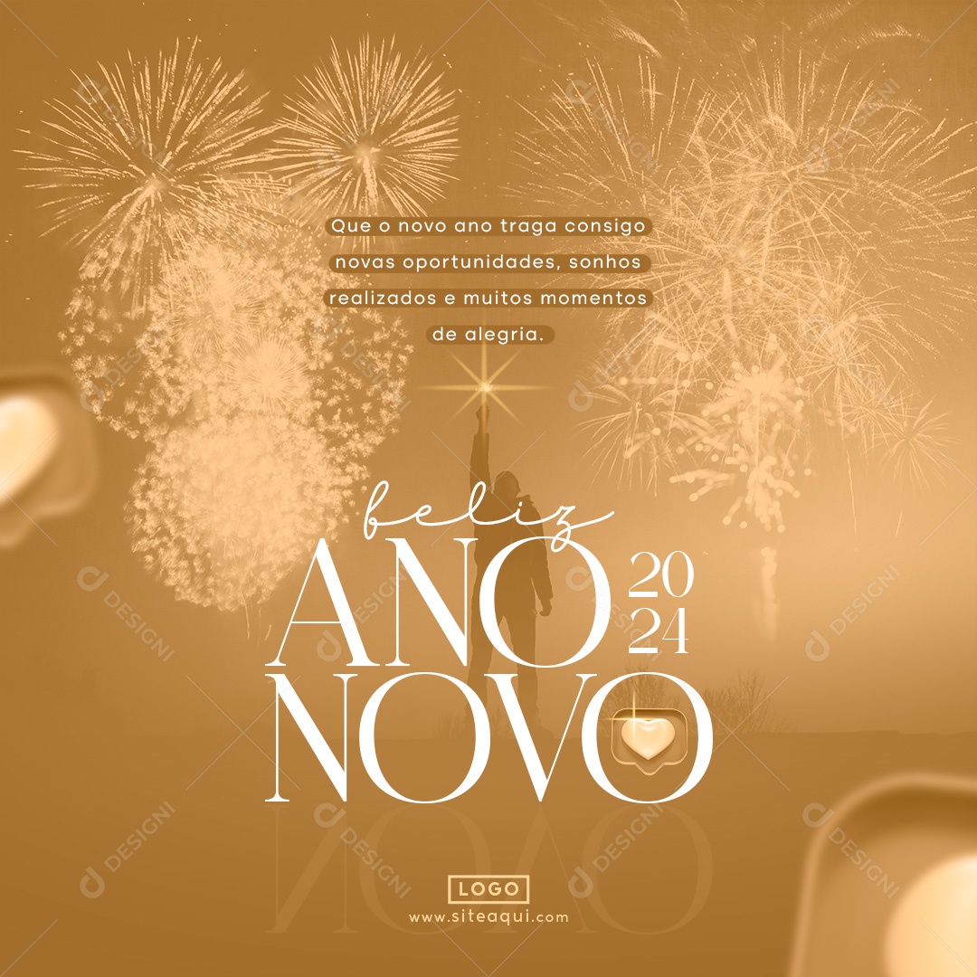 Feliz Ano Novo 2024 Traga Consigo novas Oportunidades Sonhos Realizações Social Media PSD Editável