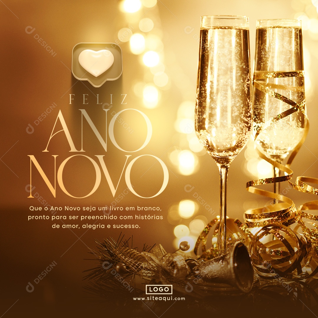 Feliz Ano Novo Seja um Livro em Branco Pronto para ser Preenchido Social Media PSD Editável