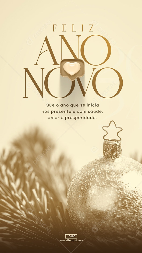Story Feliz Ano Novo Inicia nos Presenteie com Saúde Amor e Prosperidade Social Media PSD Editável