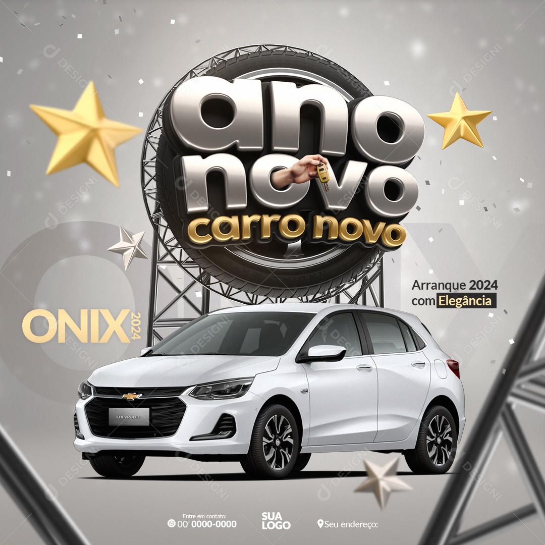 Ano Novo Carro Novo Concessionária Onix 2024 Arranque 2024 com Elegância Social Media PSD Editável