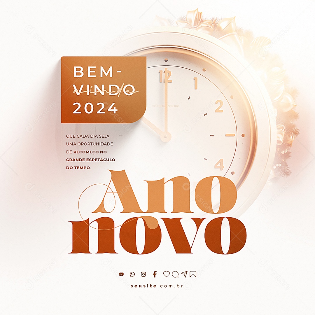 Bem Vindo 2024 Feliz Ano Novo Social Media PSD Editável