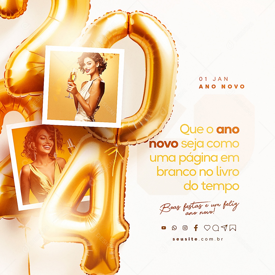 Que o Ano Novo Seja Como uma Página em Branco no Livro do Tempo Social Media PSD Editável