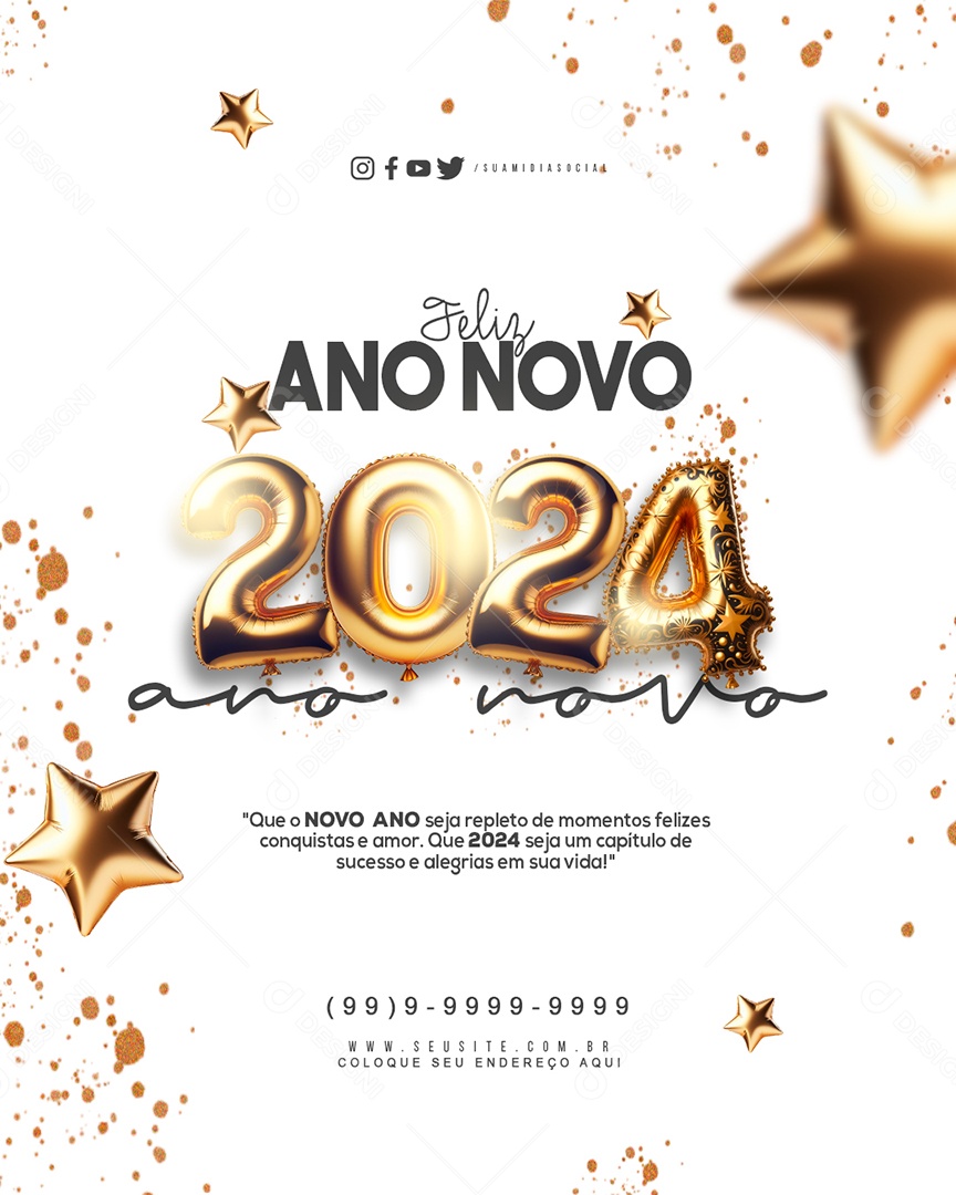 Social Media Happy New Year 2024 New Year Success and Joy Editable PSD