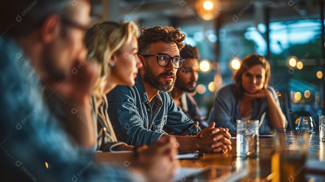 Diversos empresários tendo uma reunião de equipe em um escritório