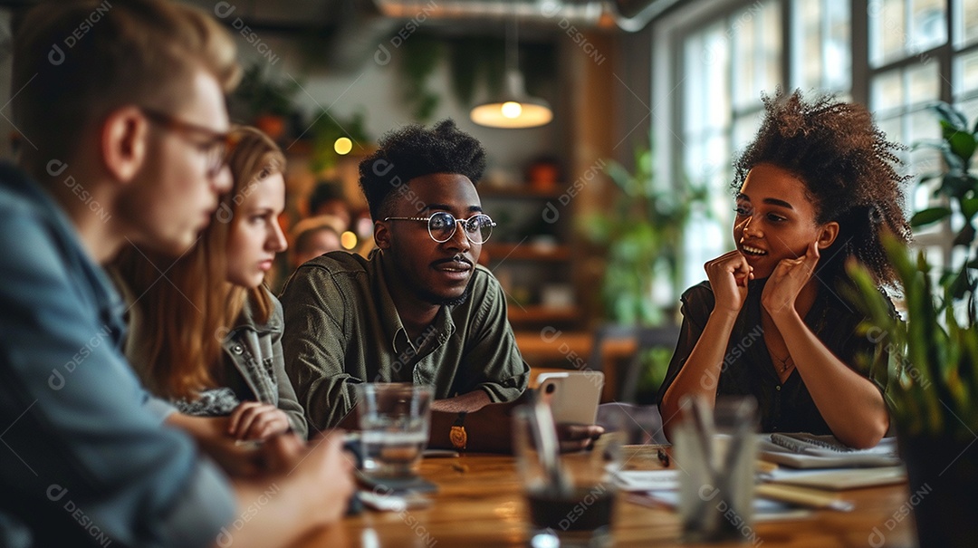 Diversos empresários tendo uma reunião de equipe em um escritório
