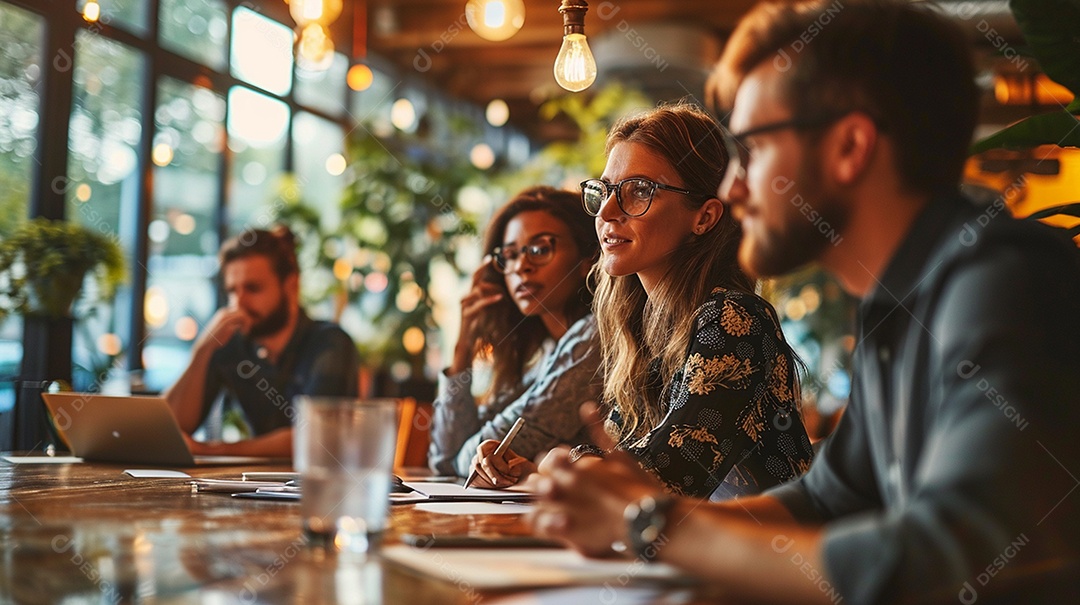 Diversos empresários tendo uma reunião de equipe em um escritório