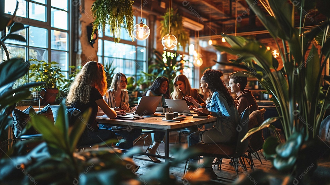 Diversos empresários tendo uma reunião de equipe em um escritório