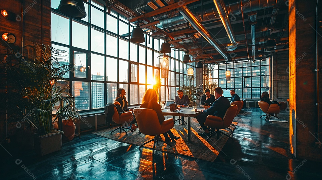 Diversos empresários tendo uma reunião de equipe em um escritório