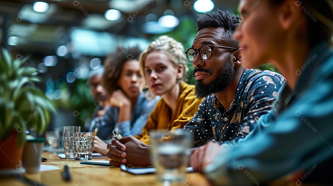 Diversos empresários tendo uma reunião de equipe em um escritório