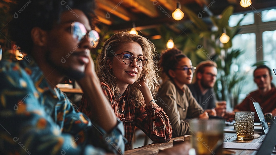Diversos empresários tendo uma reunião de equipe em um escritório