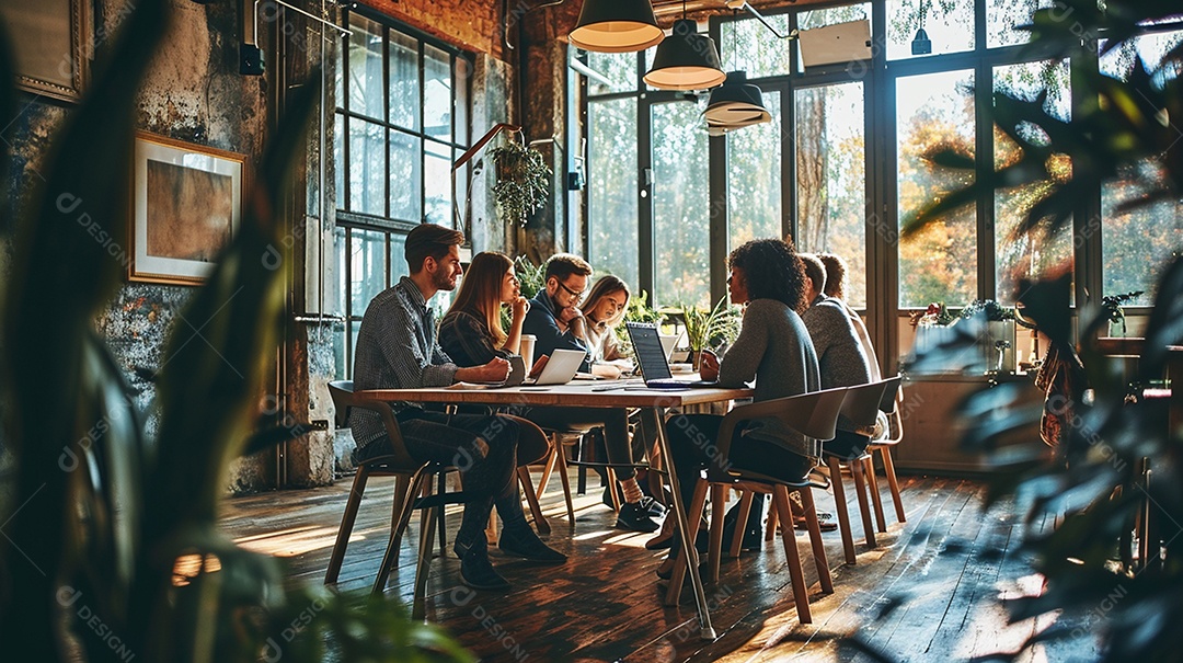 Diversos empresários tendo uma reunião de equipe em um escritório