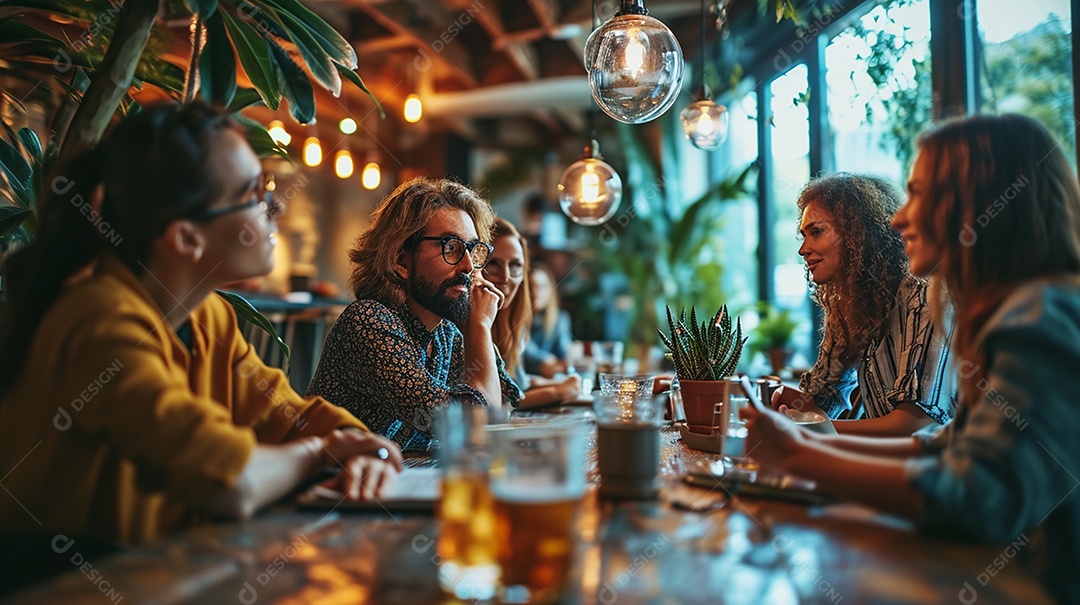 Diversos empresários tendo uma reunião de equipe em um escritório