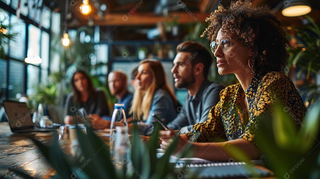 Diversos empresários tendo uma reunião de equipe em um escritório