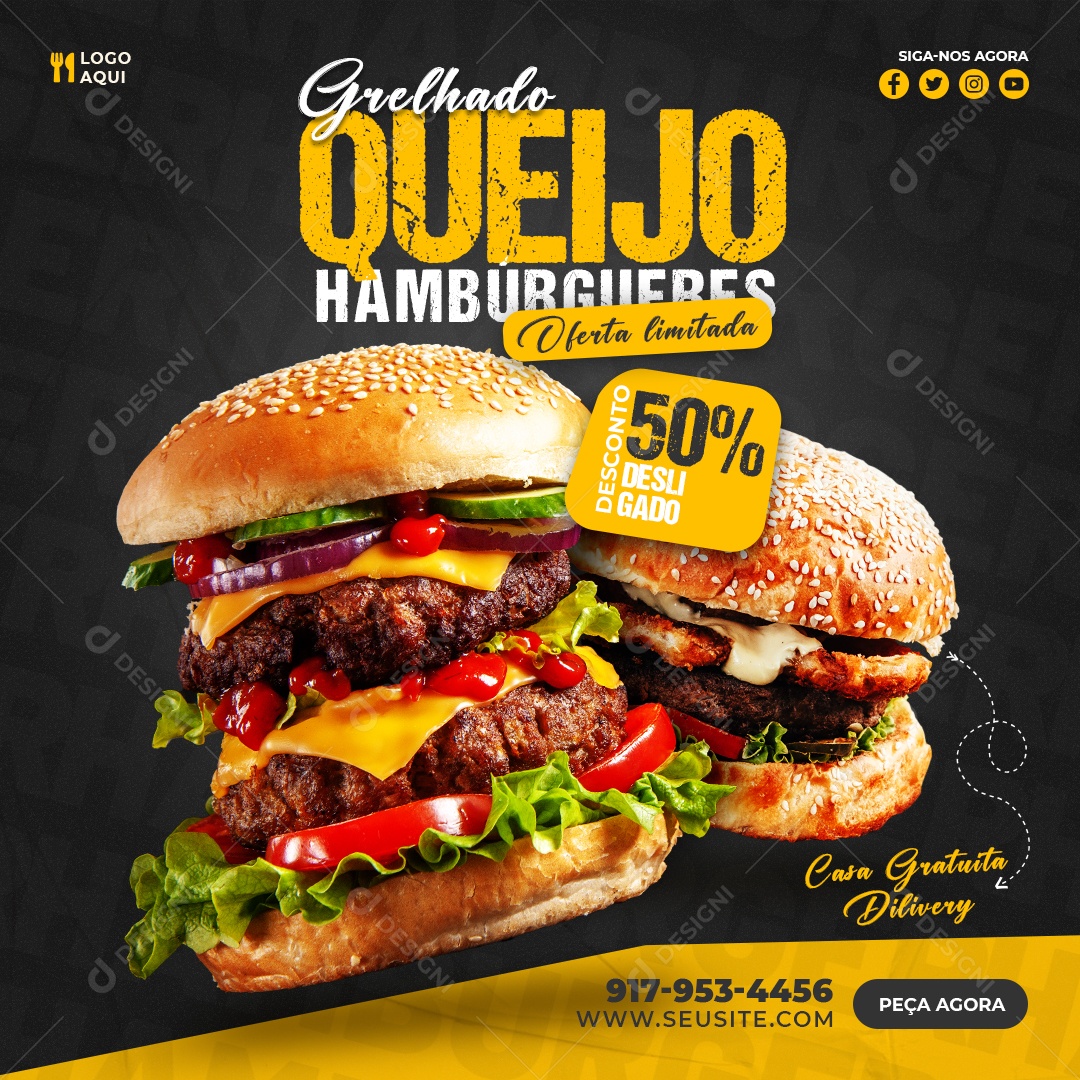 Social Media Queijo Grelhado Hambúrgueria PSD Editável