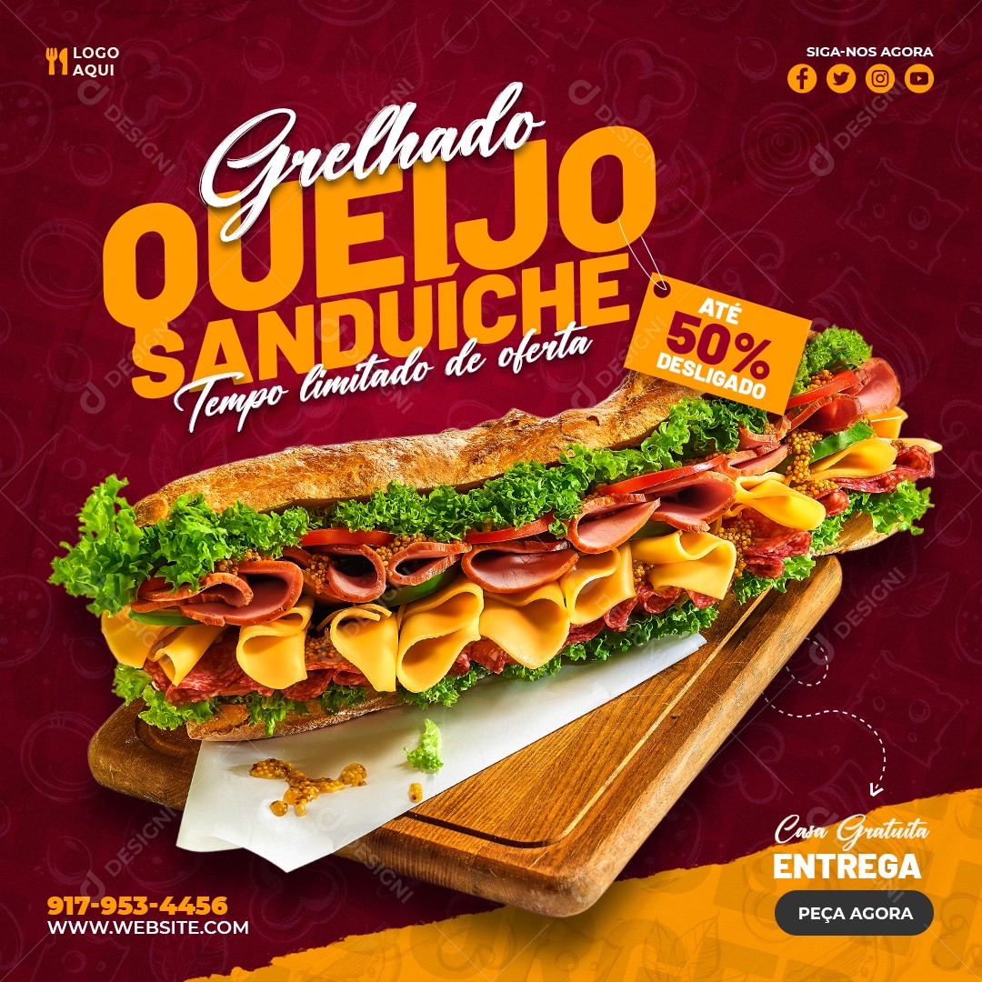 Social Media Queijo Grelhado Sanduíche PSD Editável