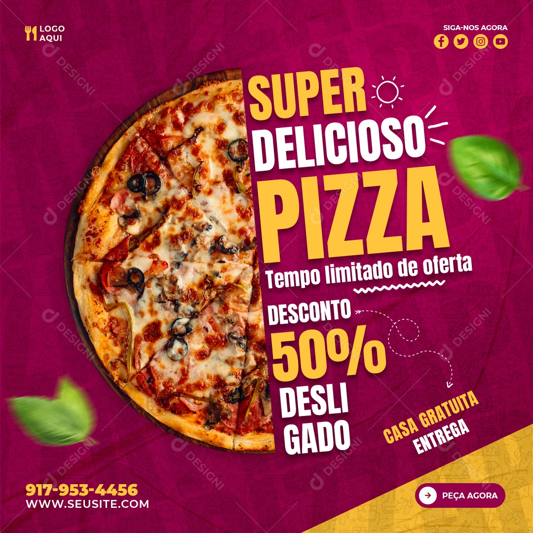 Social Media Super Delicioso Pizza Tempo Limitado PSD Editável