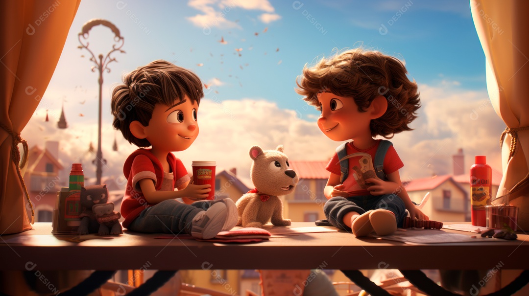 Dia Internacional dos Melhores Amigos, 20 de julho Cartoon 3D Generative AI.