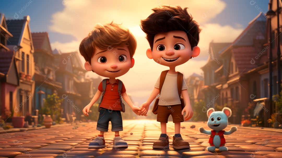 Dia Internacional dos Melhores Amigos, 20 de julho Cartoon 3D Generative AI.