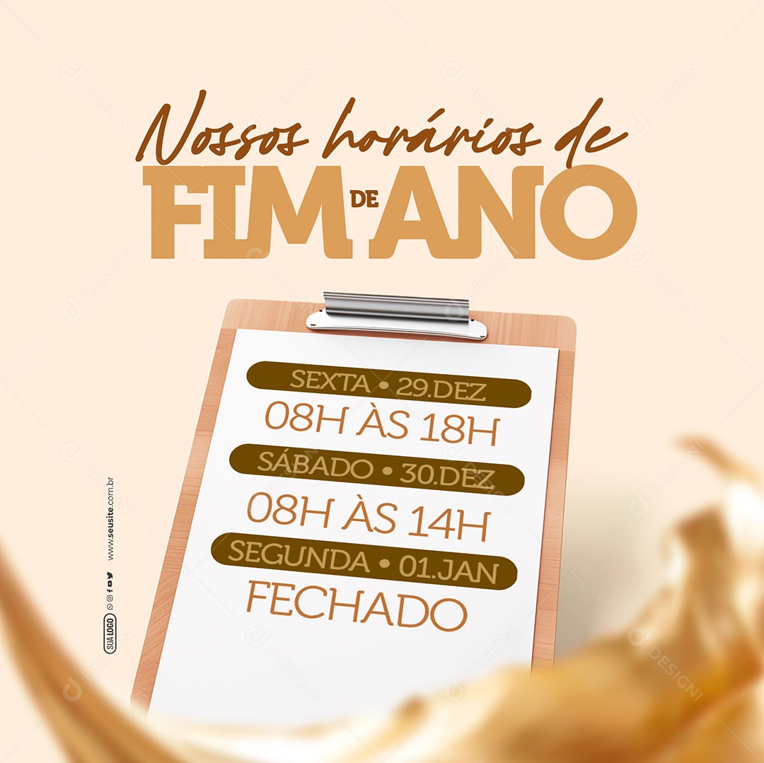 Nossos Horários de Fim de Ano Social Media PSD Editável