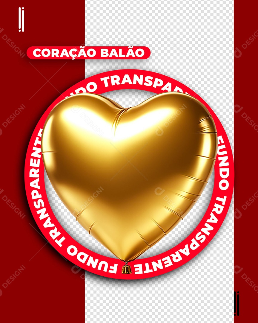 Elemento 3D Balão Coração Dourado Para Composição PSD