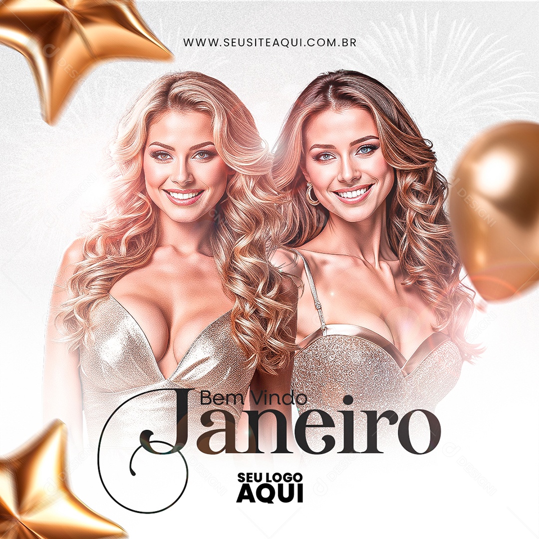 Social Media Bem Vindo Janeiro PSD Editável
