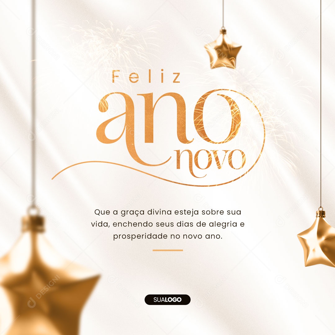 Feliz Ano Novo que a Graça Divina Esteja Sobre sua Vida Enchendo seus Dias de Alegria Social Media PSD Editável