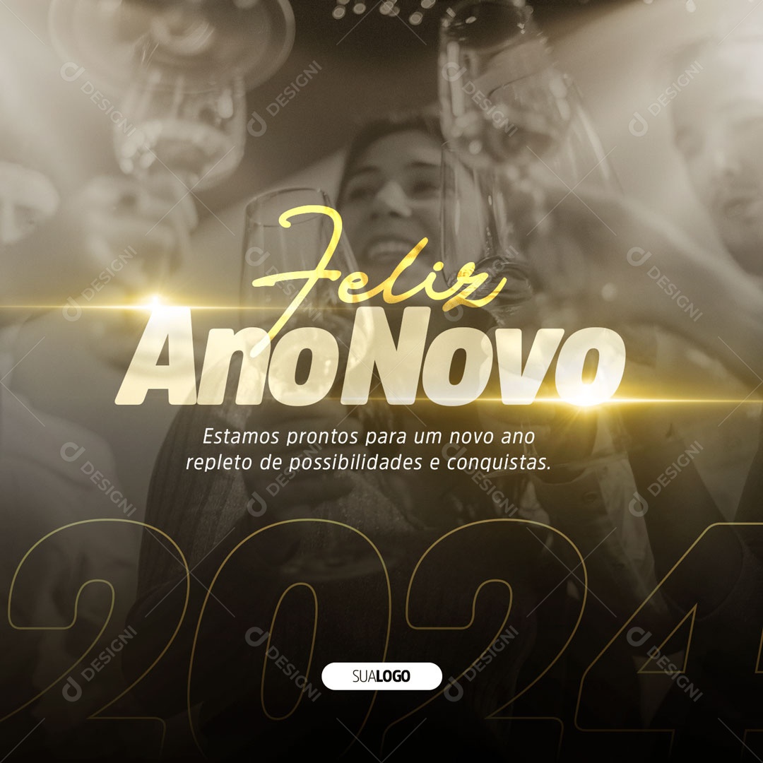 Feliz Ano Novo Repleto de Possibilidades e Conquistas Social Media PSD Editável