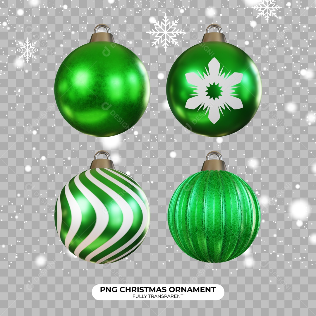 Bola Verde Branca Enfeite de Natal Elemento 3D para Composição PSD