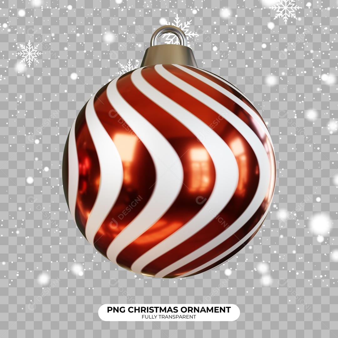 Bola Enfeite de Natal Vermelha Branca Elemento 3D para Composição PSD