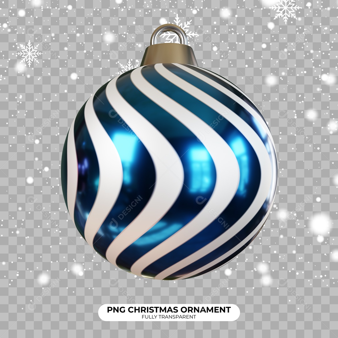 Bola Enfeite de Natal Azul Branca Elemento 3D para Composição PSD