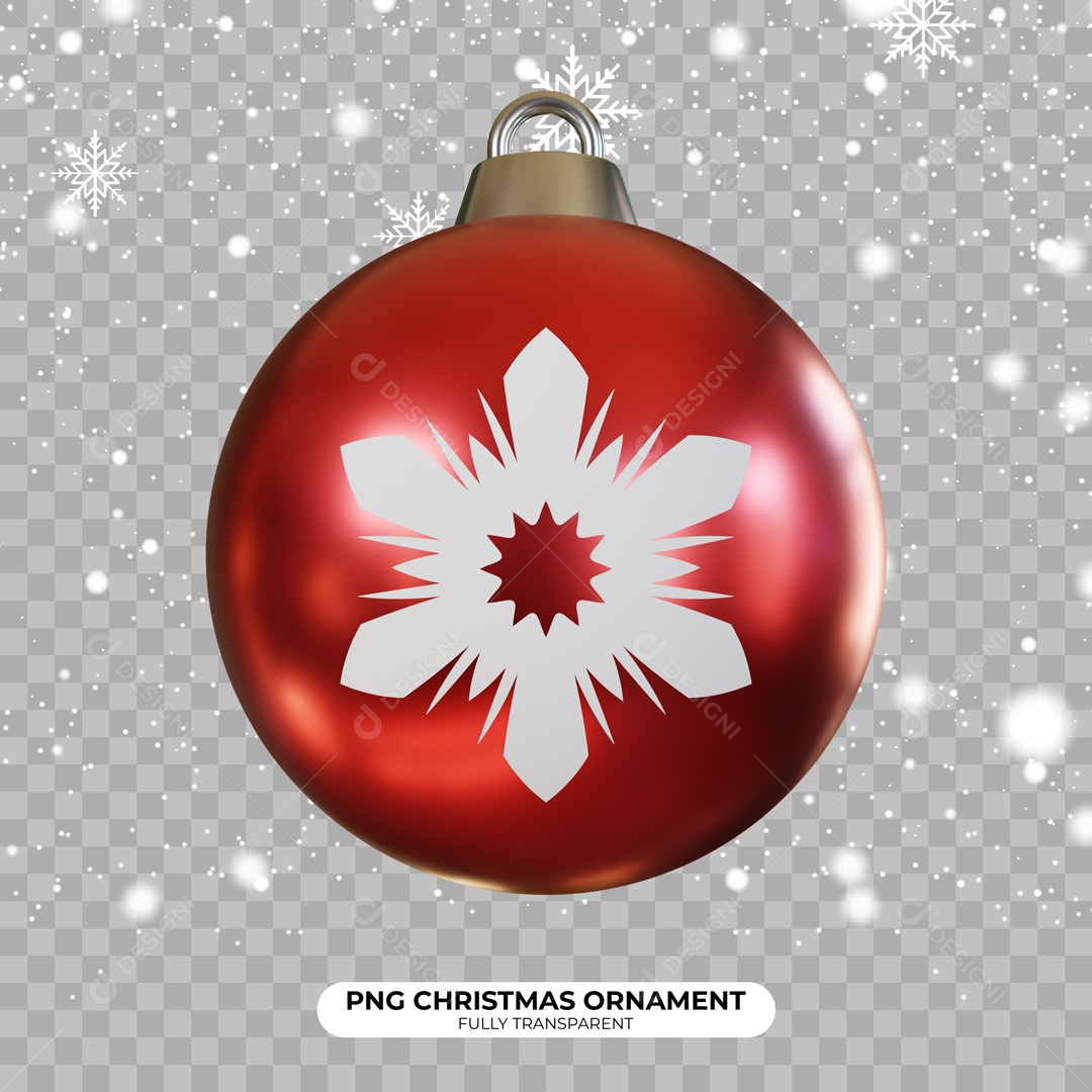 Bola Enfeite de Natal Elemento 3D Vermelha Branca para Composição PSD