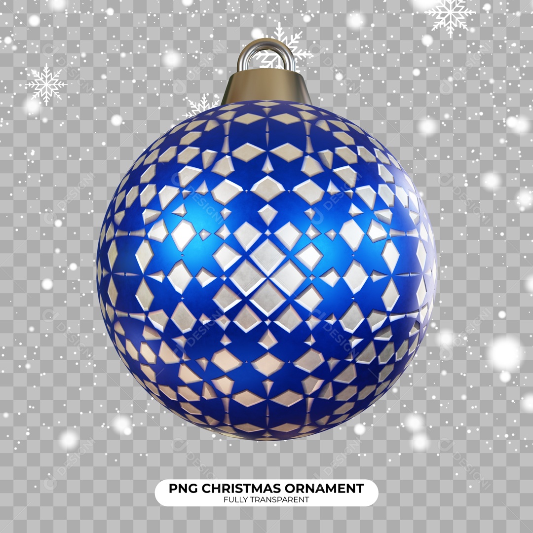 Bola Azul Branco Enfeite de Natal Elemento 3D para Composição PSD